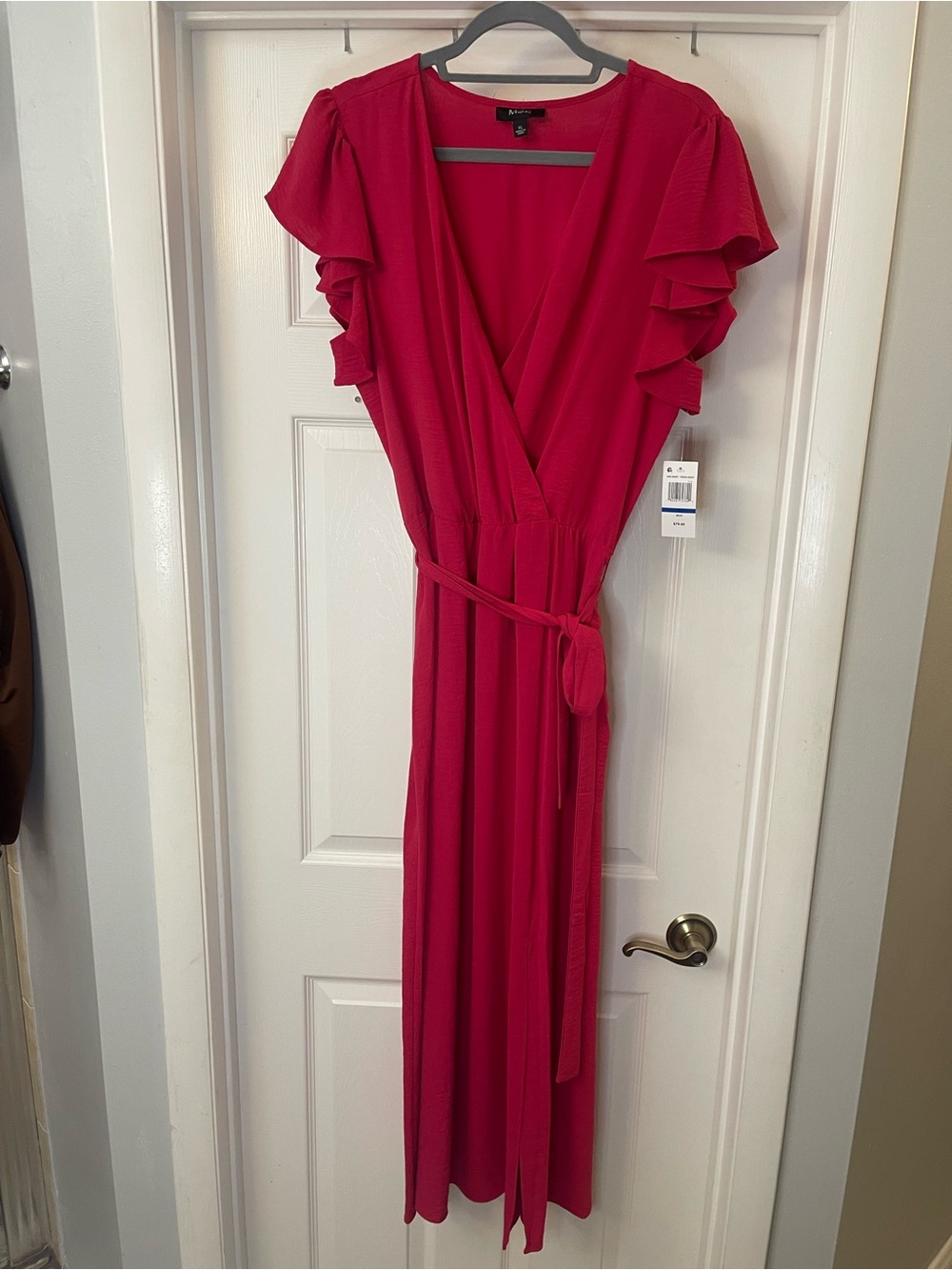 NWT MSK Hot Pink Ruffle Sleeve Wrap XL Dress